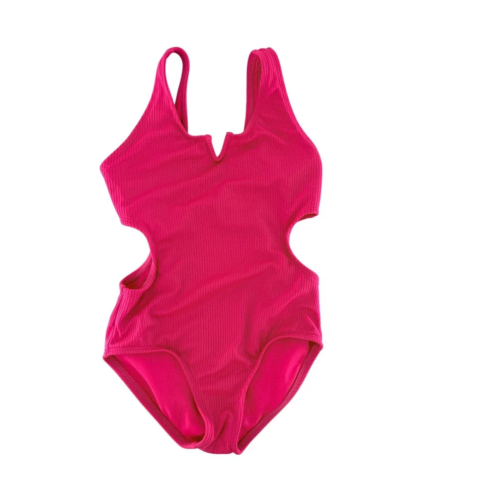 Art Class Hot‎ Pink Ribbed Cut Out One Piece Swimsuit Kids Size S (6/7)